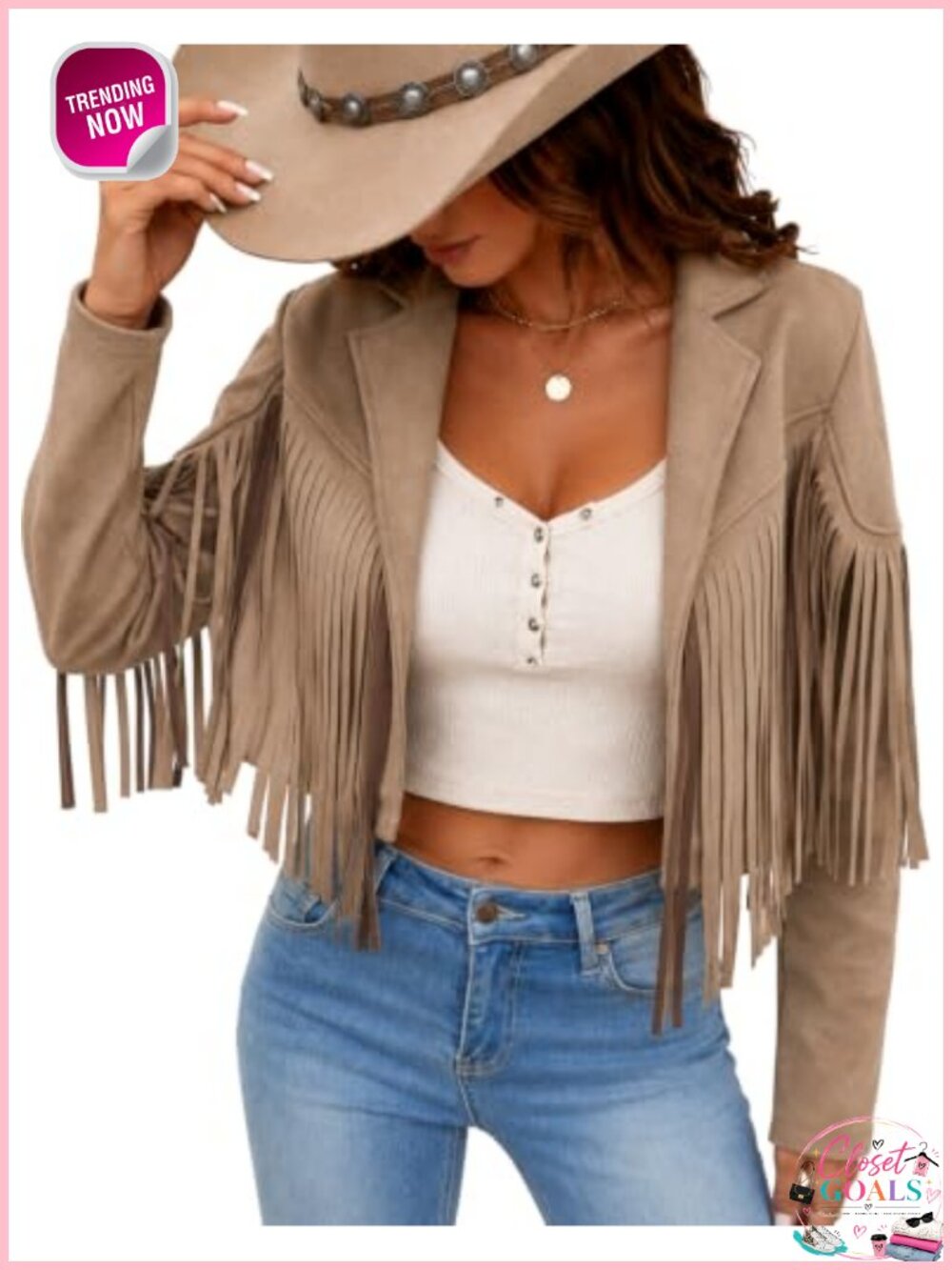 Faux Suede Fringe Tassel Cropped Western Cowgirl Jacket
